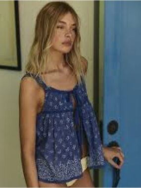 Intimately Free People Blue Cotton Eyelet Pajama Lounge Camisole Top Women’s M